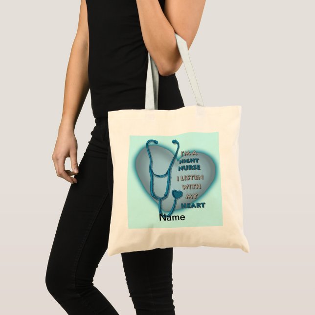 Tote Bag Infirmière de nuit Cœur Bleu (Devant (produit))