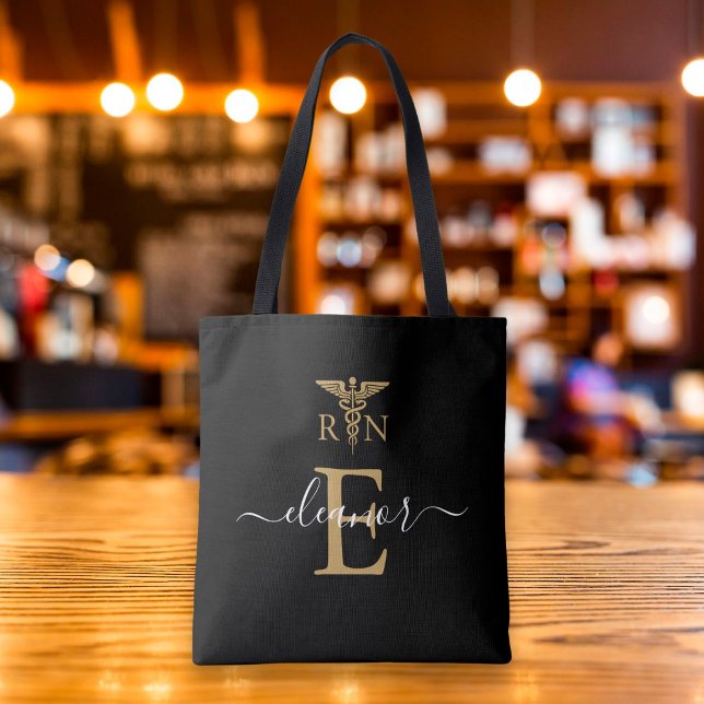 Tote Bag Infirmière diplômée RN personnalisée Monogramme Or (Créateur téléchargé)