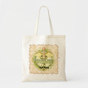 Tote Bag Infirmière en soins cardiaques en or Caducée