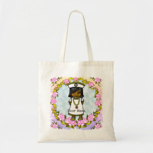 Tote Bag Infirmière Fille Brune Roses