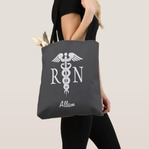 Tote Bag Infirmière inscrite Grey White Caduceus Personnal