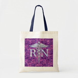Tote Bag Infirmière inscrite RN Silver Caduceus Fuchsia Cam