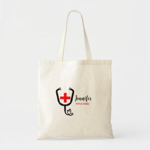 Tote Bag Infirmière médecin rouge plus stéthoscope ajouter 