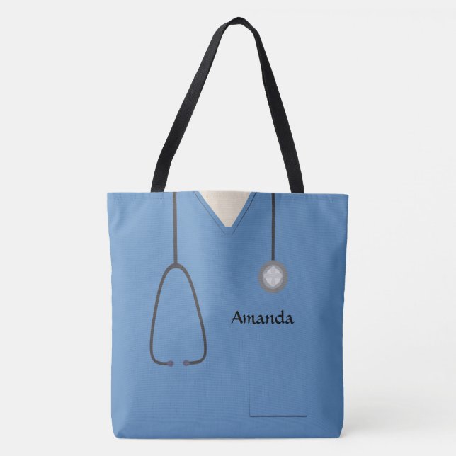 Tote Bag Infirmière Médicale Scrubs Blue AOPM (Devant)