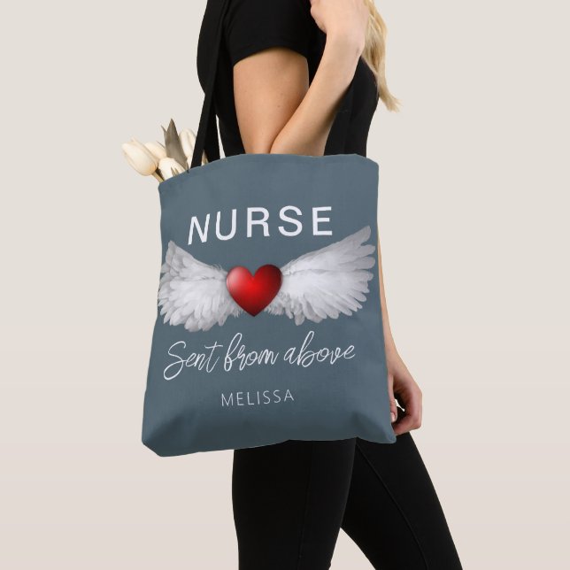 Tote Bag Infirmière personnalisée Médicale Ange ailes Coeur (De près)