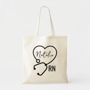 Tote Bag Infirmière personnalisée minimale Nom Stethoscope