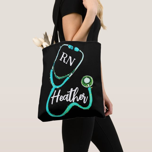 Tote Bag Infirmière RN Green Stethoscope Turquoise Black Mi (De près)