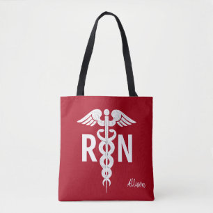 Tote Bag Infirmière RN Médicale Caduceus Red White Monogram