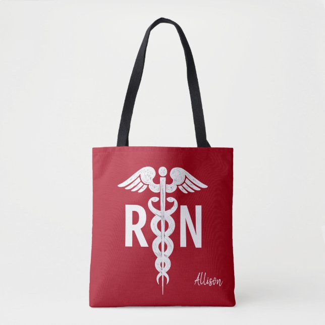 Tote Bag Infirmière RN Médicale Caduceus Red White Monogram (Devant)