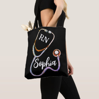 Tote Bag Infirmière RN Purple Gold Stethoscope Noir Minimal