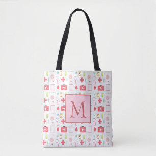 Tote Bag Infirmière rose et blanche de monogramme