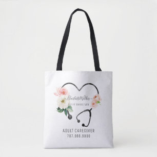 Tote Bag Infirmière soignante Stethoscope Floral Promotion