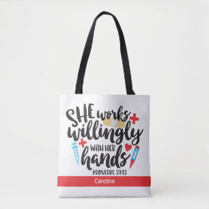 Tote Bag Infirmière travaille avec enthousiasme ses mains p