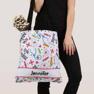 Tote Bag Infirmière Whimsy Art Médicale Nom blanc Personn
