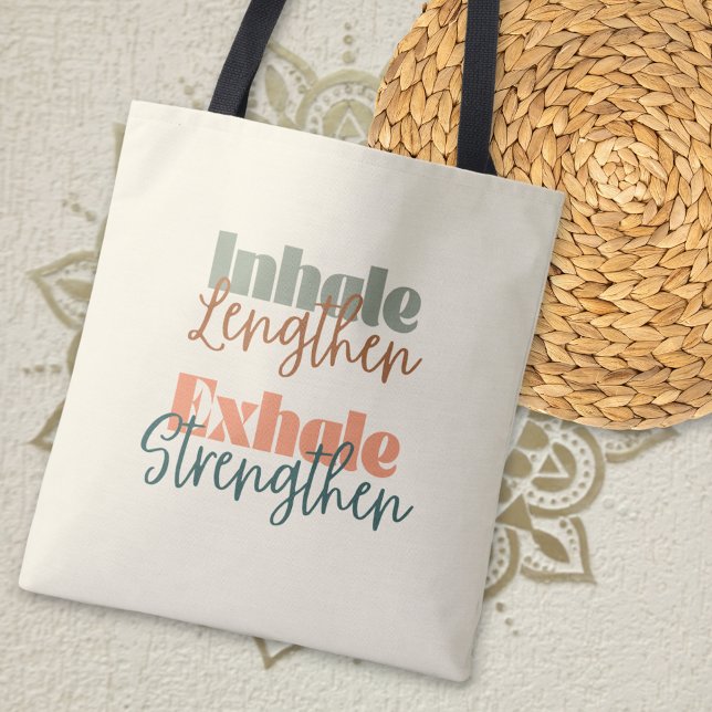 Tote Bag Inhale Lengthen Exhale Force Citation Pilates (Inhale Lengthen Exhale Strengthen Pilates Quote Yoga Fitness Tote Bag)