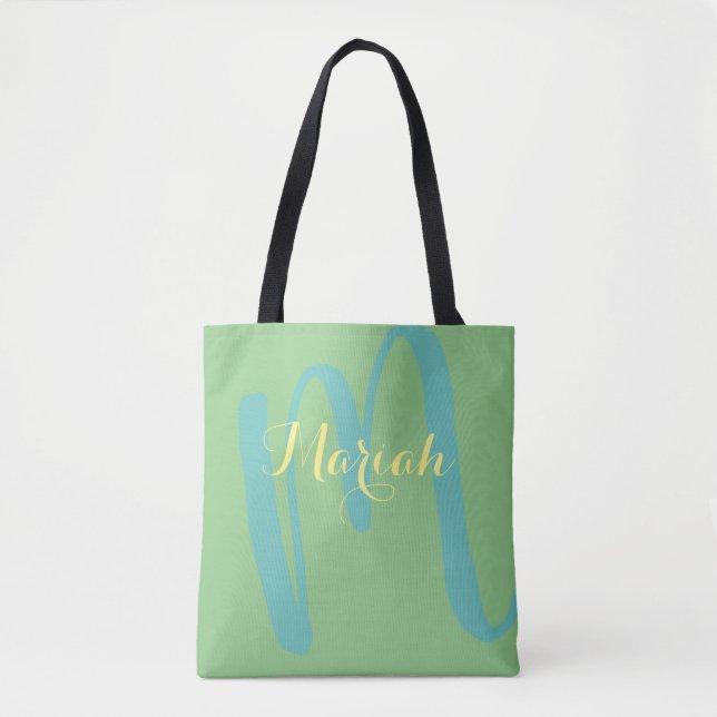 Tote Bag initiale avec nom pastel couleurs agréable (Devant)