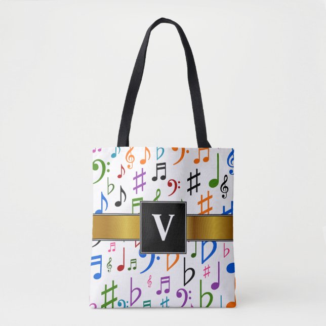 Tote Bag Initiale + Beaucoup de notes et de symboles (Devant)
