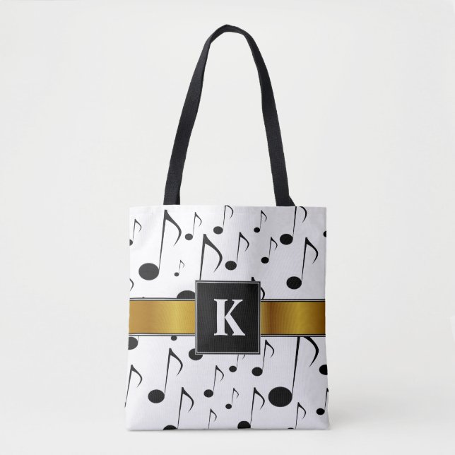 Tote Bag Initiale de coutume + Motif de beaucoup de notes (Devant)