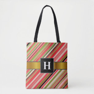 Tote Bag Initiale de coutume + Rayures Pastèque-Inspirées