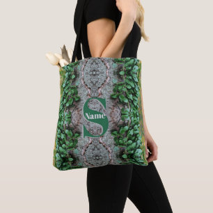 Tote Bag Initiale de monogramme personnalisé avec feuilles