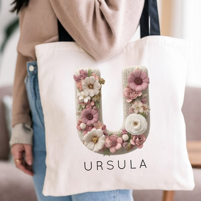 Tote Bag Initiale Florale de Diplôme en Écriture Élégante P (personalized gift for teacher,  boho bridesmaid proposal gift bag, personalized bridal shower favor)