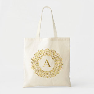 Tote Bag Initiale Un Motif classique damassé d'or