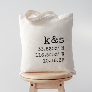 Tote Bag Initiales, coordonnées et date du Mariage de machi