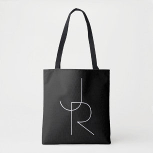 Tote Bag Initiales de chevauchement modernes 2 Blanc sur