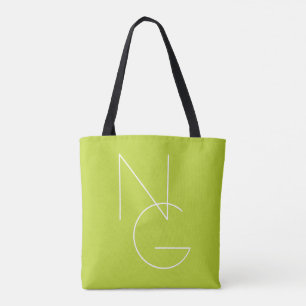 Tote Bag Initiales de chevauchement modernes 2 Lime vert