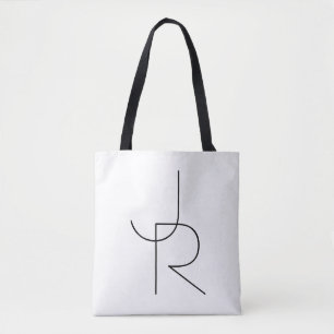 Tote Bag Initiales de chevauchement modernes 2 Noir en bl