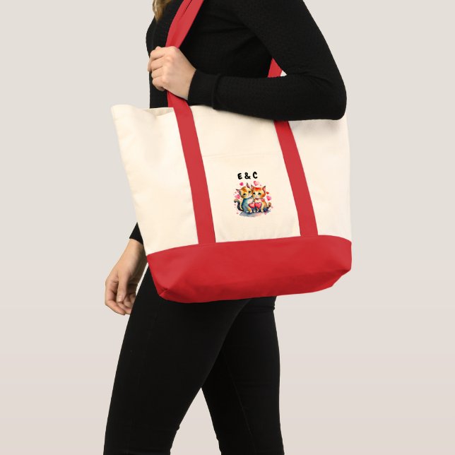 Tote Bag Initiales de couple de chats mignons (Devant (produit))