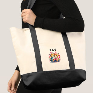 Tote Bag Initiales de couple de chats mignons