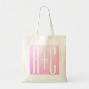 Tote Bag Initiales de couple   Gradation rose subtile