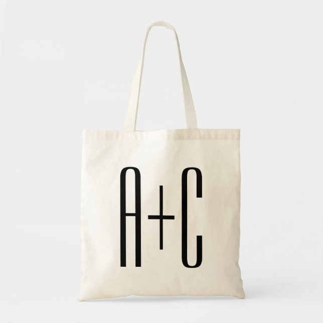 Tote Bag Initiales de couples modernes élégants | Blanc et  (Devant)