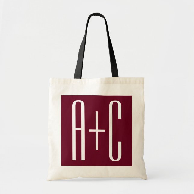 Tote Bag Initiales de couples simples | Blanc et bordeaux (Devant)