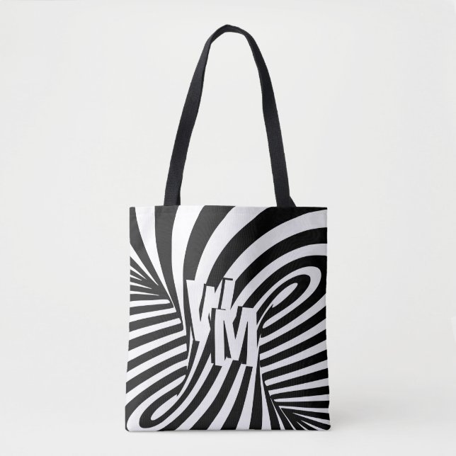 Tote Bag Initiales de modèle Abstrait Zèbre noir rétro (Devant)