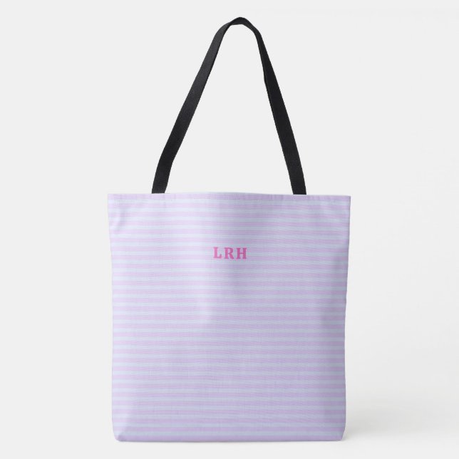 Tote Bag Initiales de monogramme classique à rayures pastel (Devant)