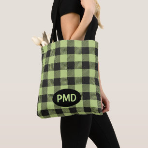 Tote Bag Initiales de monogramme de bison noir vert citron