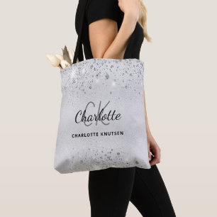 Tote Bag Initiales de monogramme en paillettes argentées no