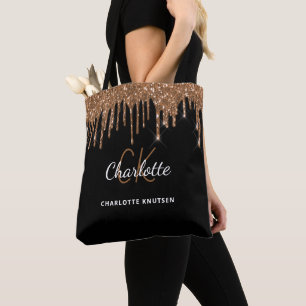Tote Bag Initiales de monogramme en paillettes d'or noir