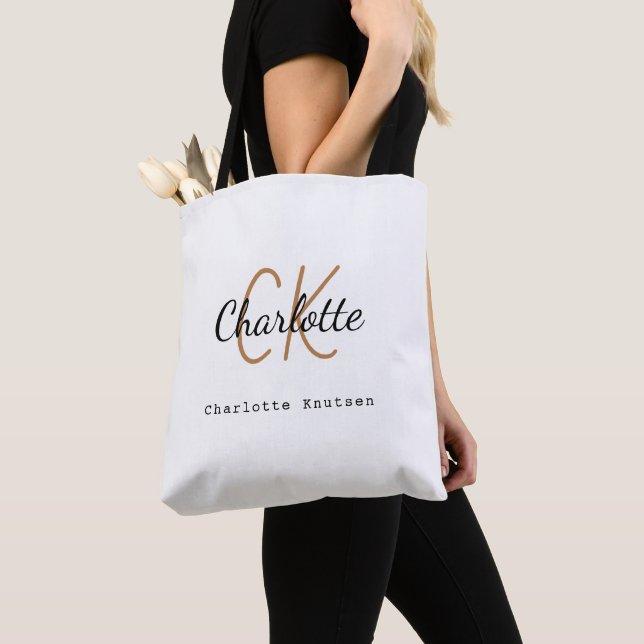 Tote Bag Initiales de nom en or noir et blanc (De près)