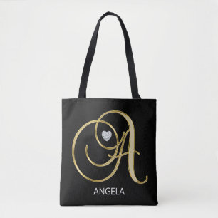 Tote Bag Initiales décorées d'un monogramme A de lettre d