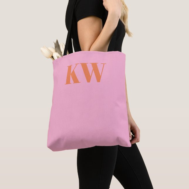 Tote Bag Initiales du Monogramme rose moderne personnalisée (De près)