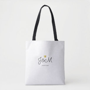 Tote Bag initiales et noms de mariée sur blanc