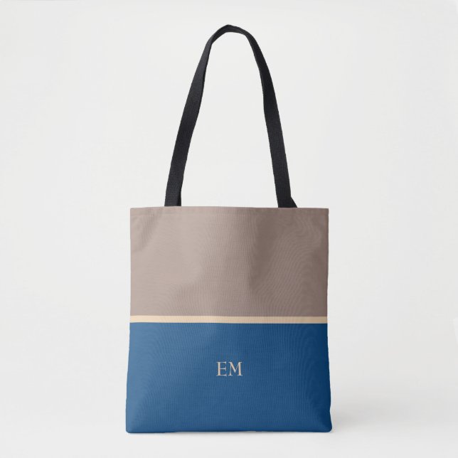 Tote Bag Initiales minimes de monogramme bleu moderne (Devant)