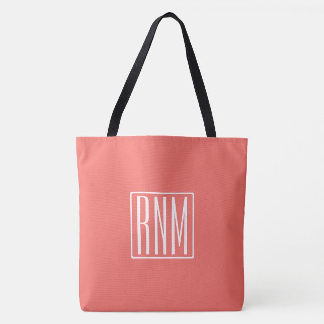 Tote Bag Initiales Monogramme | Blanc Sur Corail (Devant)