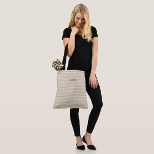 Tote Bag Initiales Monogramme Classique Rayure Tan Neutre