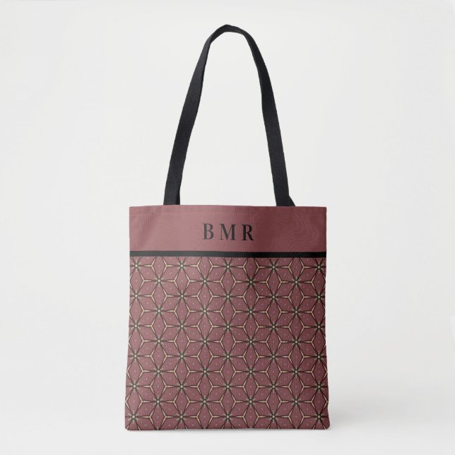 Tote Bag Initiales Monogramme Nom Bourguignon Brun Noir  Mo (Devant)