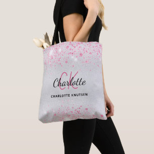 Tote Bag Initiales monogramme scintillant rose argenté