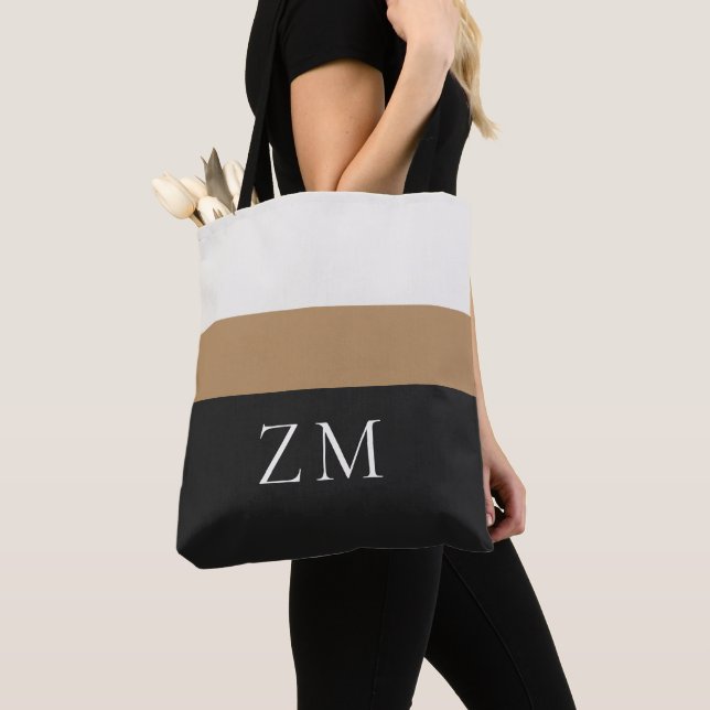 Tote Bag Initiales Personnalisées | Design Rayé de Luxe (De près)
